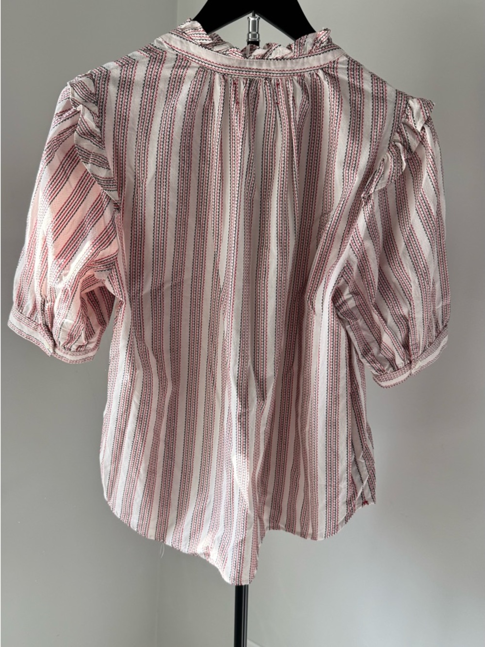 XiRENA Pink & Cream Striped Ruffle-Neck Peasant Blouse - Picture 8 of 9